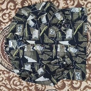 70s 80s Polyester Button Up Disco Shirt With Abstract Print 1989 1980 Retro